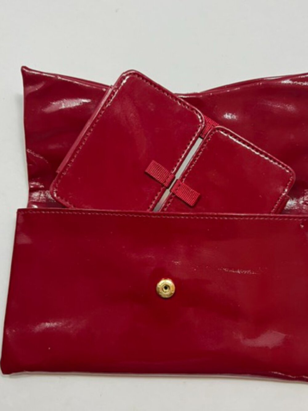 Estee Lauder Glossy Red Clutch with Mirror insert Patten-leather look Y2K Glam - Picture 4 of 9